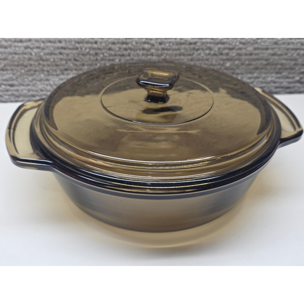 Anchor‎ Hocking Amber Glass Casserole Dish w Lid 1.5 Qt Round Ovenware 1037 USA